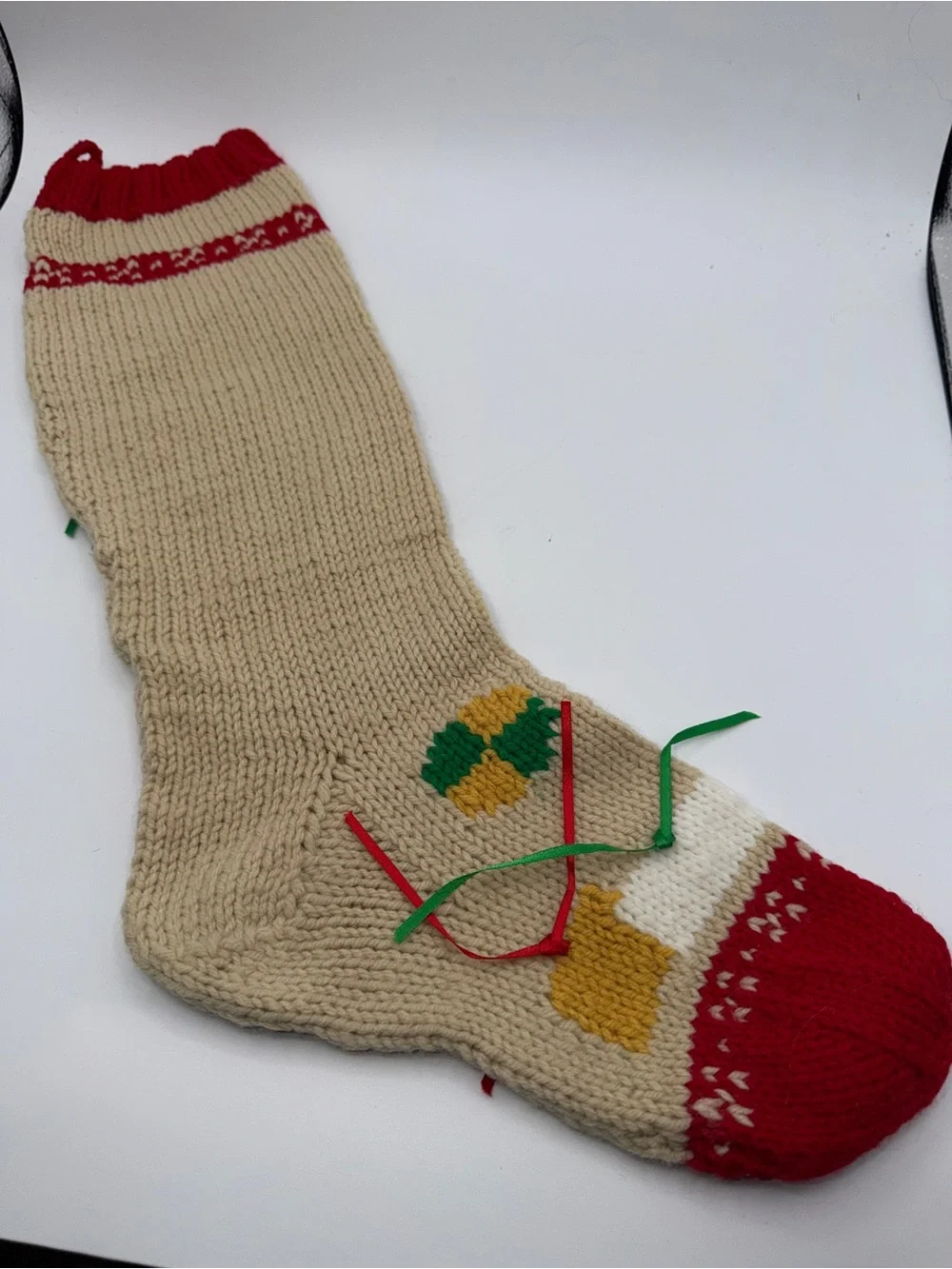 Stocking Christmas 1991 Handmade Knitted Embellished Rare Vtg Santa